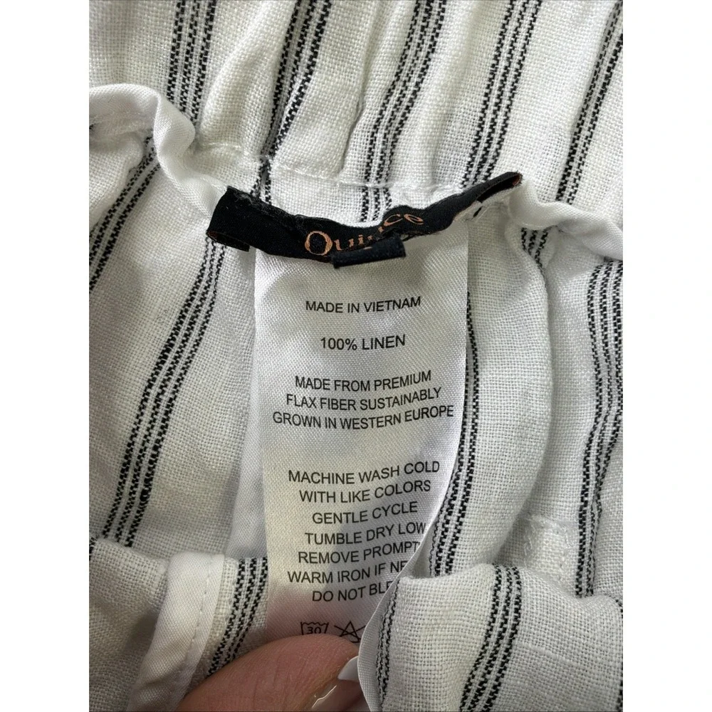 Quince 100% European Linen Pants Oatmeal Black Stripe Small S Travel Office